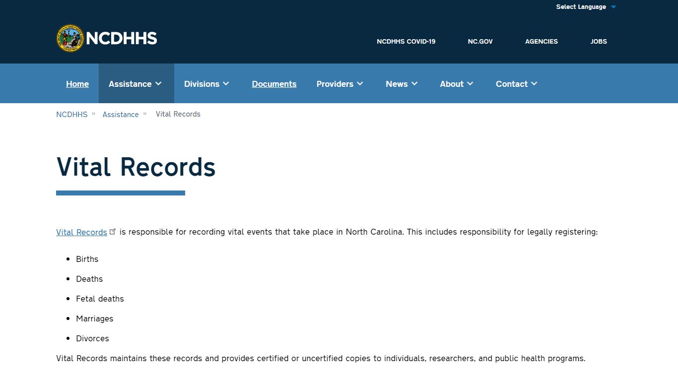 NC DHHS: Vital Records